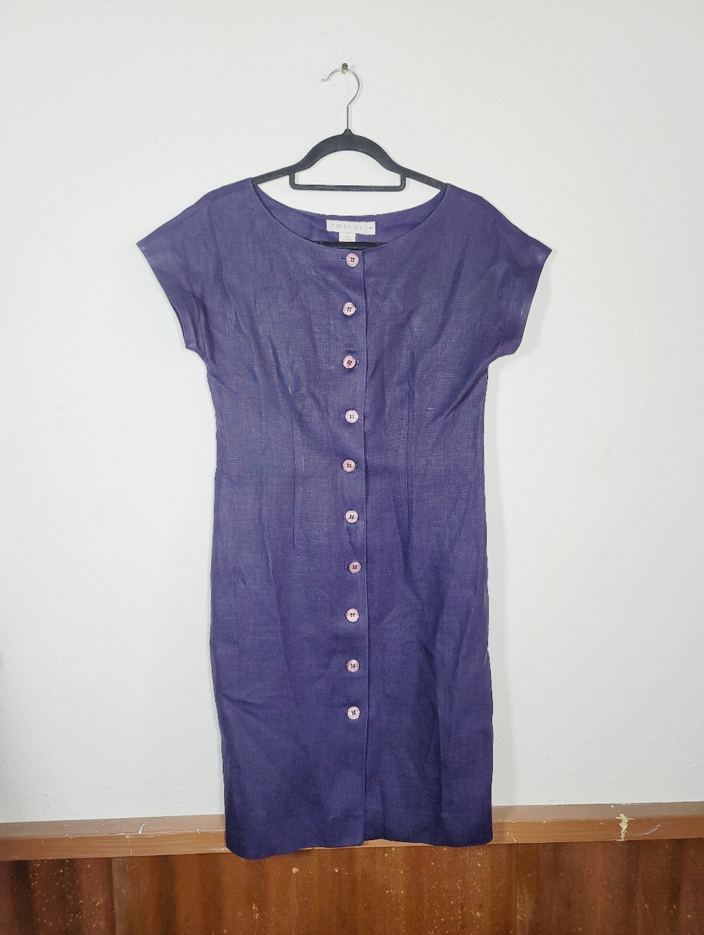 Tweeds Navy Button-Down Linen Midi Dress, Size 4